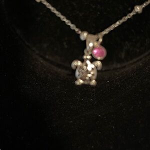 Silver Turtle ankle bracelet with Pink Accent